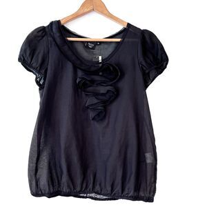 Roo Black Sheer Blouse Short Sleeves NEW Silk/Cotton Small NWT